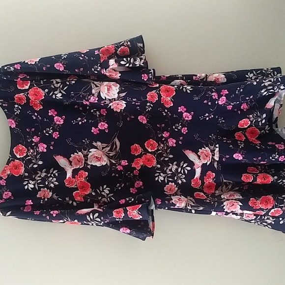 Birds & Floral Pattern Bell Sleeve Flounce Ruffle Hem Dress sz 14 - Picture 15 of 16